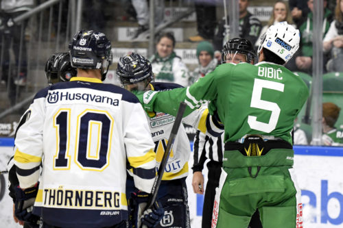 170113 HV71:s Ted Brithn och Rgles Alen Bibic i slagsml under ishockeymatchen i SHL mellan Rgle och HV71 den 13 januari 2017 i ngelholm. Foto: Anders Bjur / BILDBYRN / Cop 145